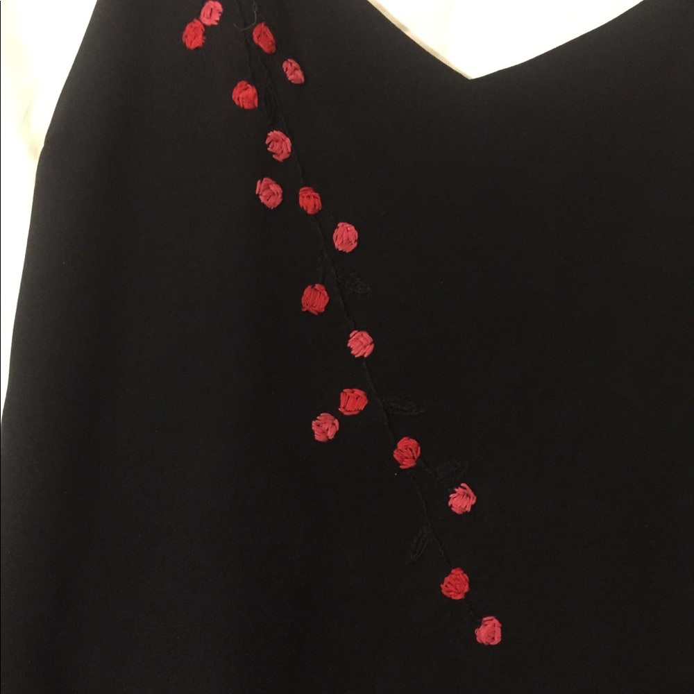 Black Top with beautiful embroidered red flowers